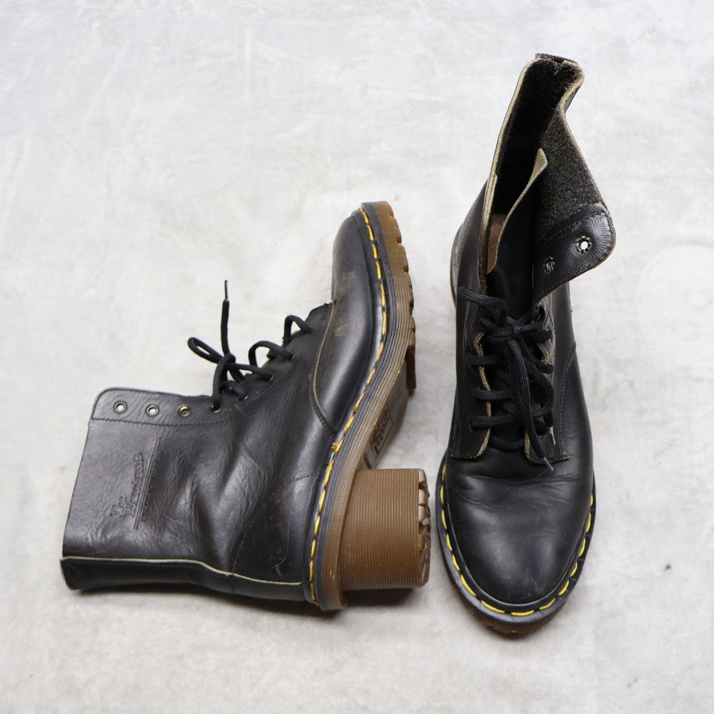 Dr. Martens Women 7 UK5 Combat Boots Black Leather Chunky Block Heel Lace-Up VTG